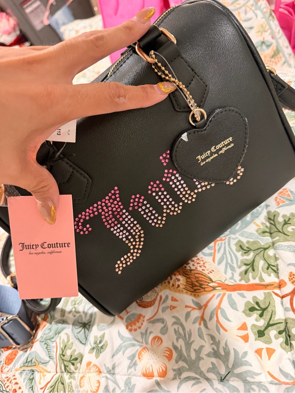 Juicy Couture Black Satchel with Pink Crystal Logo